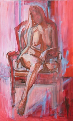 Sunset ( Nu sur fauteuil 3) peinture originale de Paula Craioveanu 39 x 23 pouces