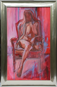 Sonnenuntergang (Akt auf Sessel 3) Originalgemälde von Paula Craioveanu 39x23in FRAMED