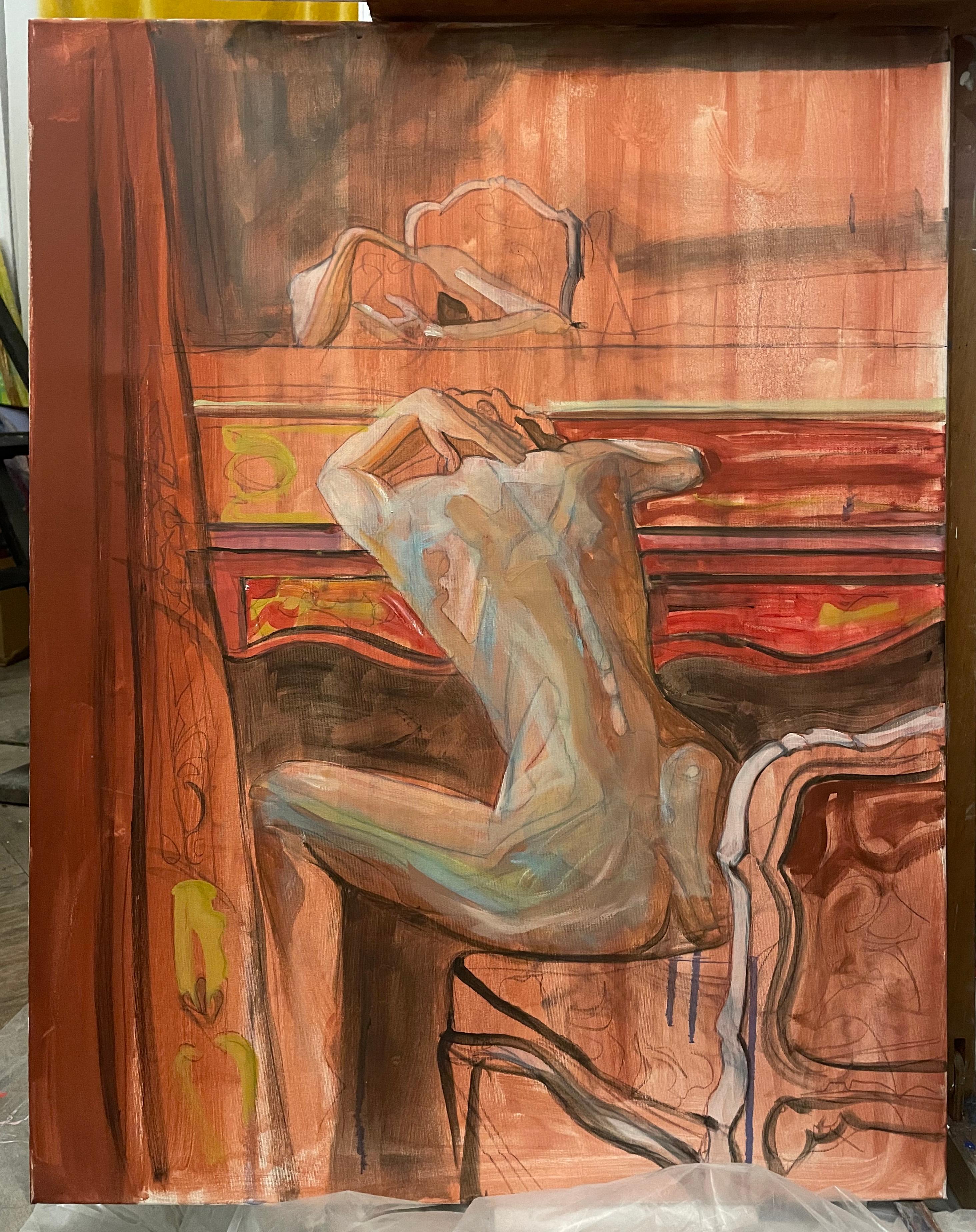 Sunset ( Nu sur fauteuil 3) peinture originale de Paula Craioveanu travailinprogress