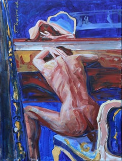 Blue Room original nude painting by Paula Craioveanu Framed