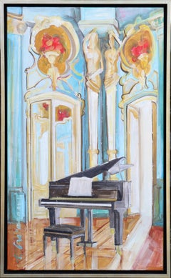 LA SALA DE MÚSICA 2 (Interior con piano) de Paula Craioveanu  óleo original Enmarcado