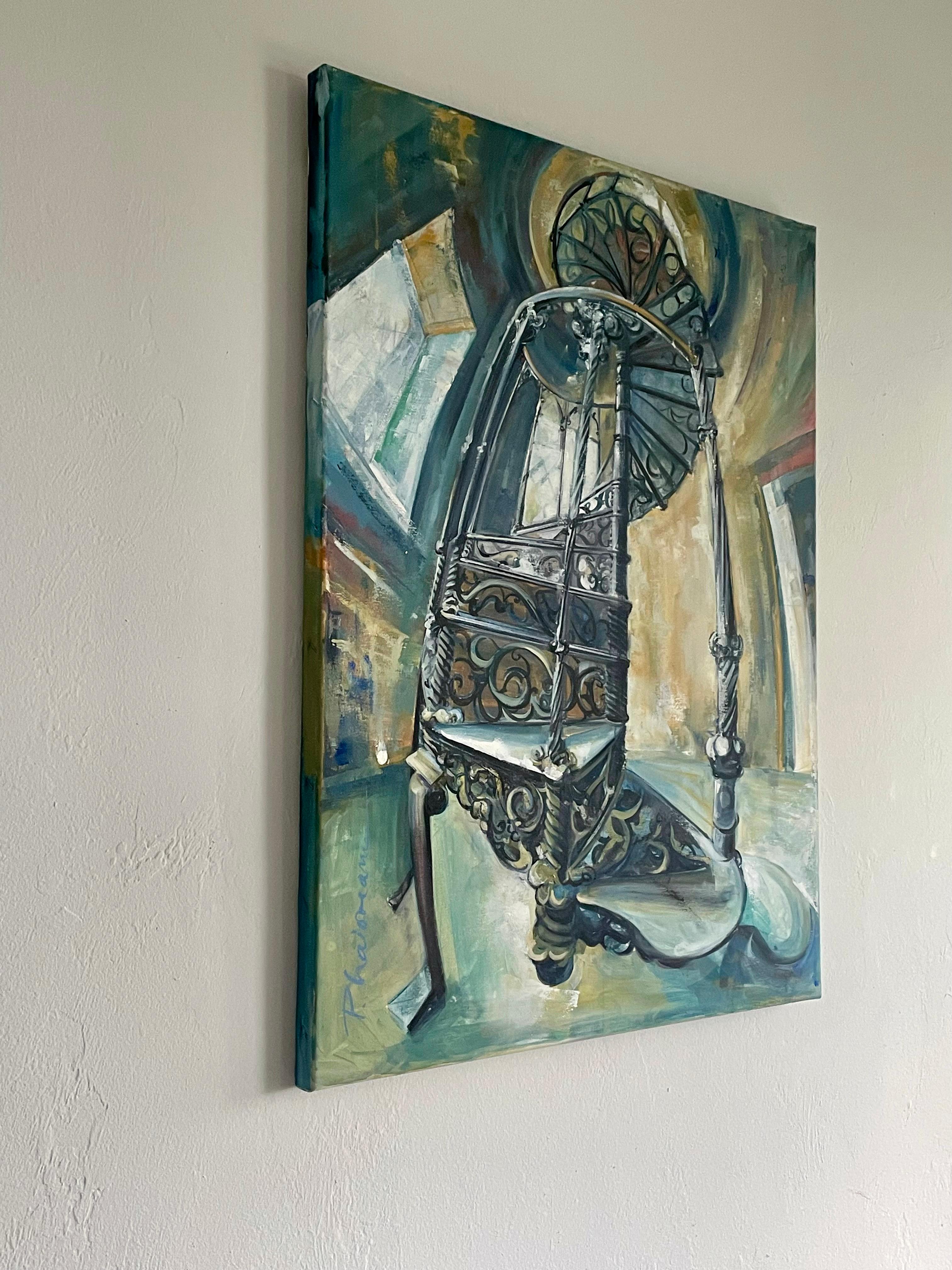 THE TOWER – originales großes Ölgemälde Paula Craioveanu  55x40in im Angebot 1