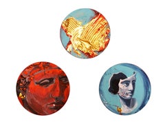 THE WARRIOR - THE SHIELD -THE MUSE Paula Craioveanu 3 round canvas NeoMythology