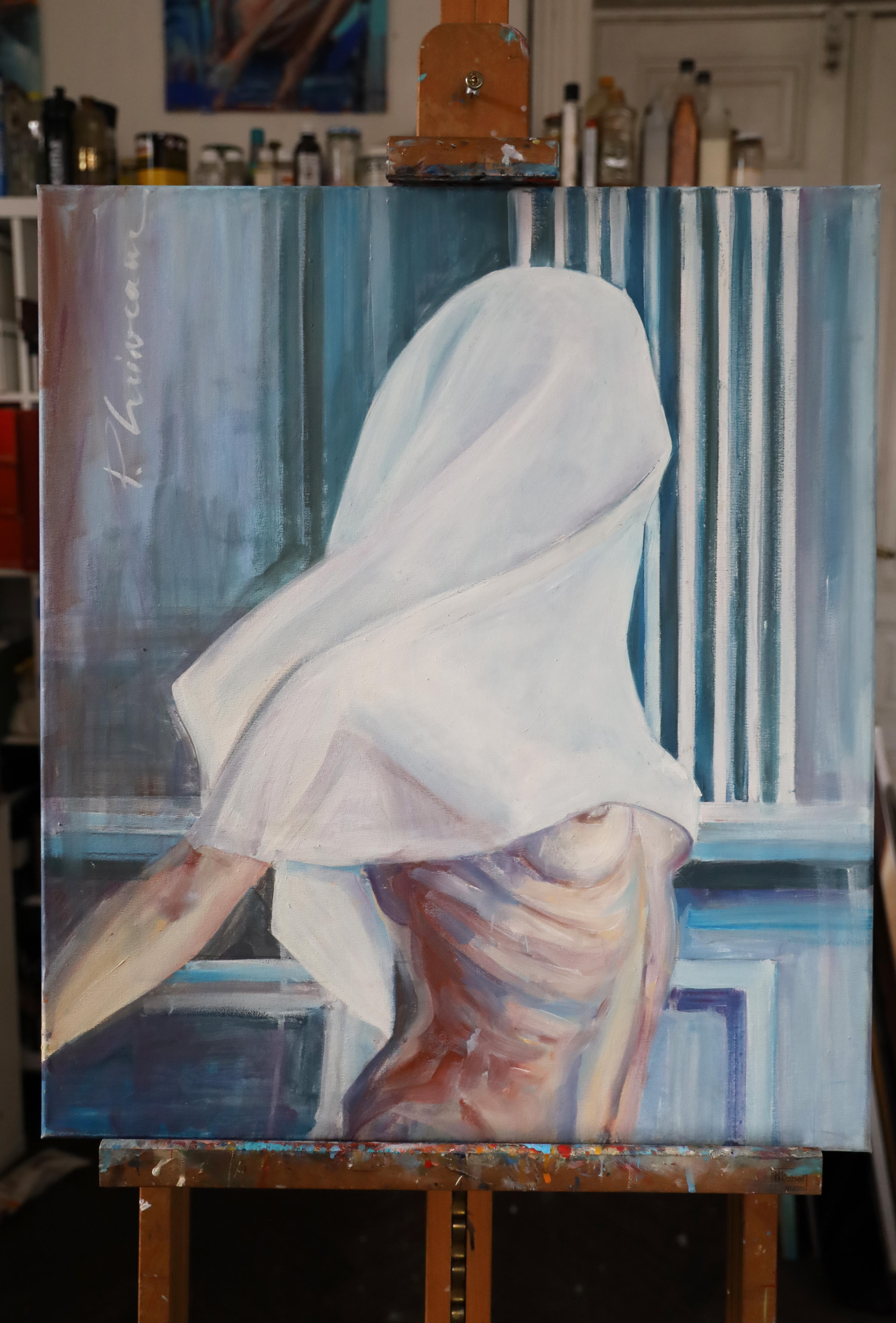 Sotto il velo 2 nudo originale olio/tela di Paula Craioveanu in vendita 1