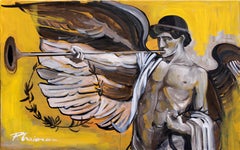 Antique Winged Genius - original painting by Paula Craioveanu Neo Mythology