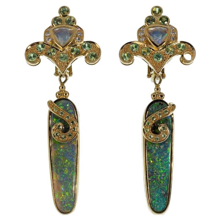 Paula Crevoshay 18k Yellow Gold and Opal Gemstone Clip-on Earrings For Sale