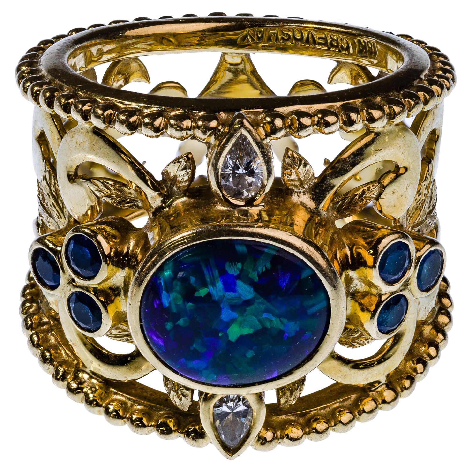 Paula Crevoshay 18k Yellow Gold, Gemstone and Diamond Ring For Sale