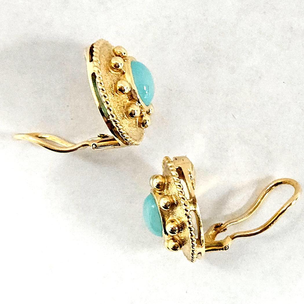 Taglio ovale Orecchini con acquamarina in oro giallo 18kt di Paula Crevoshay - ovali cabochon, 2,5ctw in vendita