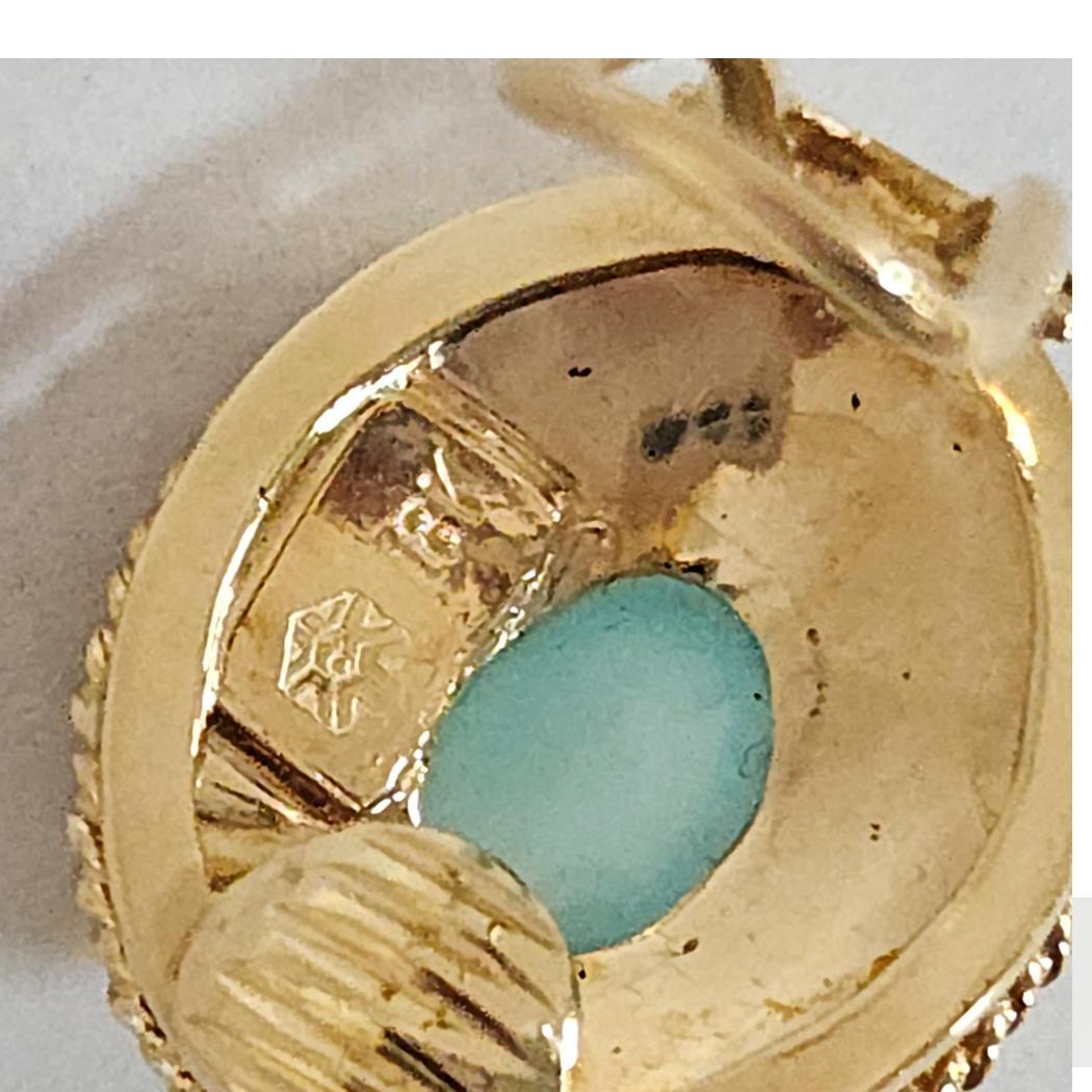 Orecchini con acquamarina in oro giallo 18kt di Paula Crevoshay - ovali cabochon, 2,5ctw in vendita 1