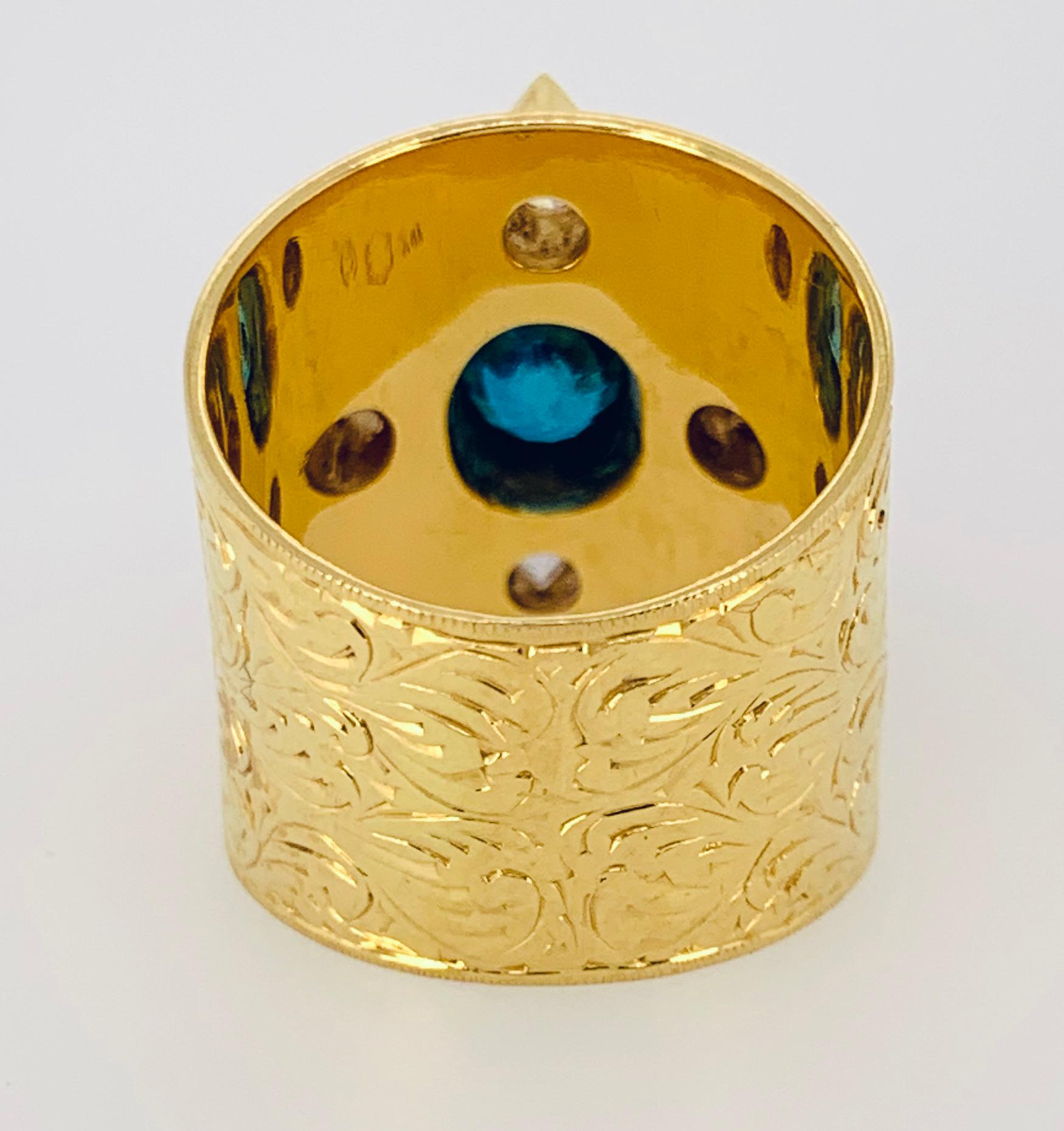 Taille ovale Paula Crevoshay, bague jonc en or avec zircon bleu et diamants en vente