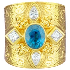 Paula Crevoshay Blue Zircon Diamond Gold Band Ring