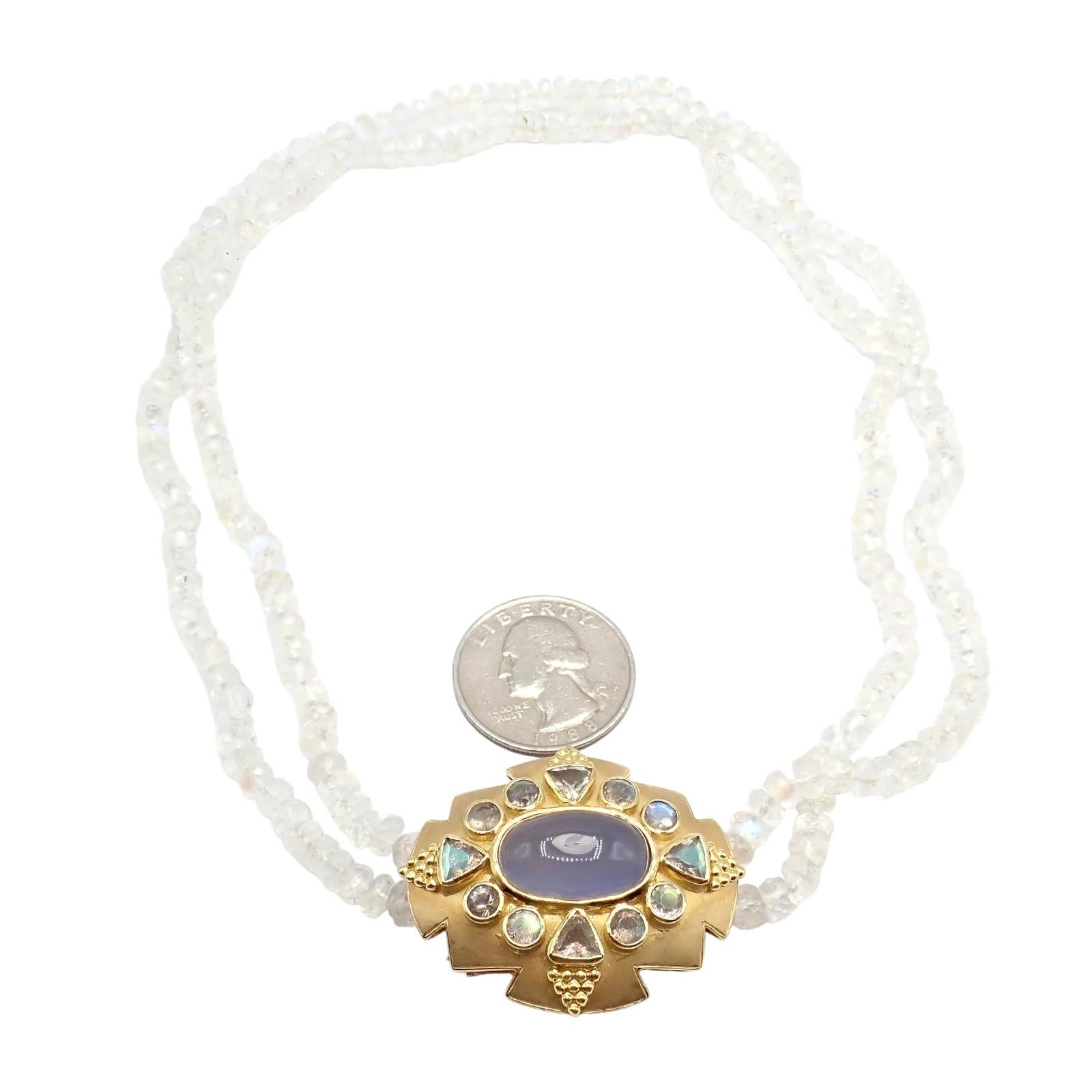 Paula Crevoshay Yellow Gold Moonstone Chalcedony Brooch Bracelet Necklace Set en vente 5
