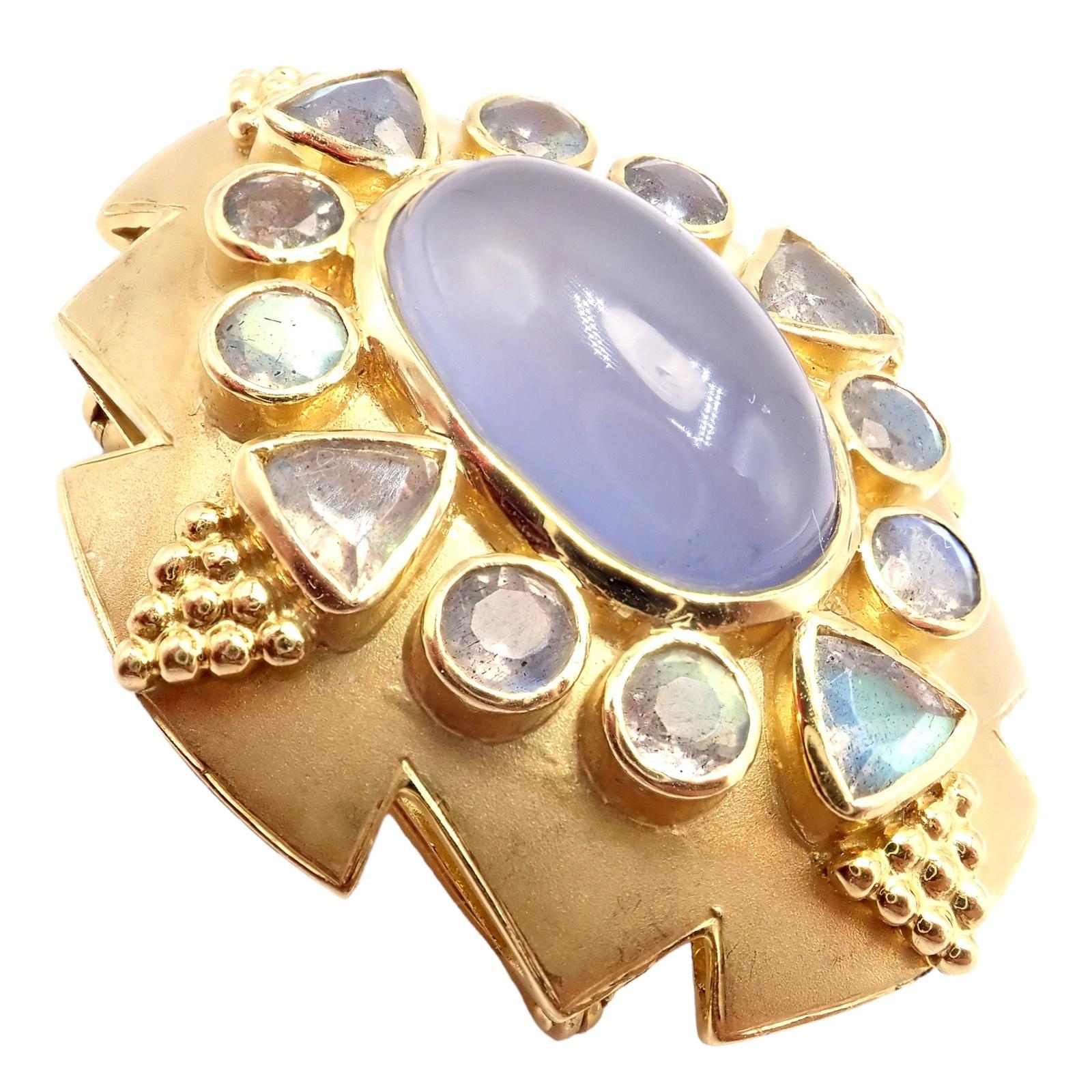Paula Crevoshay Yellow Gold Moonstone Chalcedony Brooch Bracelet Necklace Set Excellent état - En vente à Southampton, PA