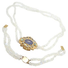 Paula Crevoshay Yellow Gold Moonstone Chalcedony Brooch Bracelet Necklace Set