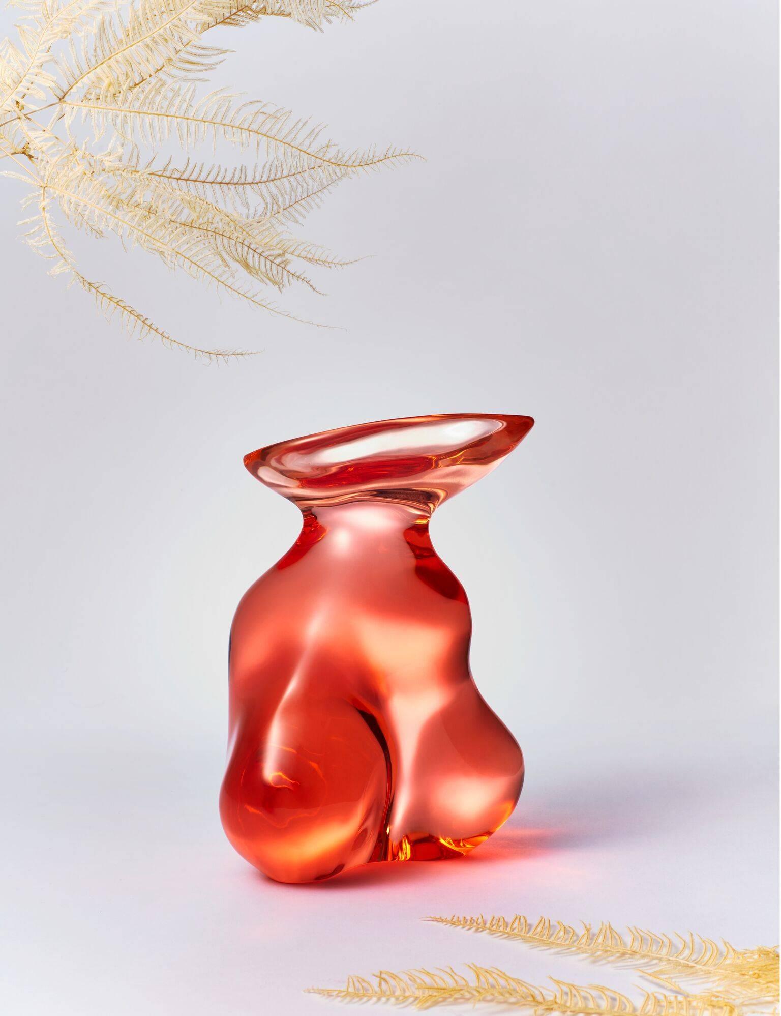 Translucent Mini Birdbath in Quince - Sculpture by Paula Hayes