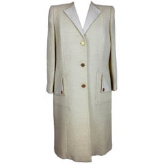Paula Klein White Wool Matelasse Long Evening Coat 1980s 