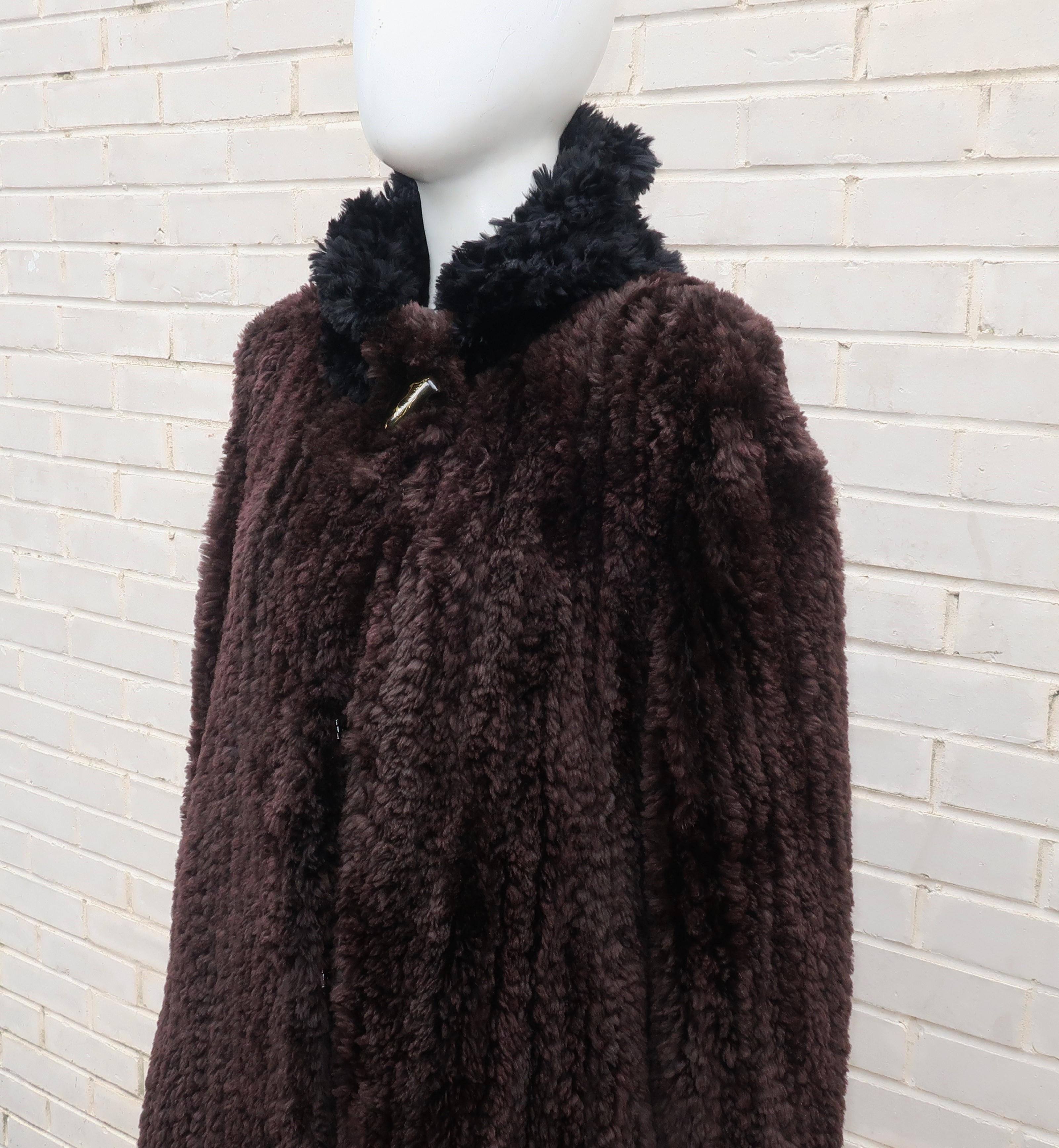 Black Paula Lishman Beaver Fur Knit Hooded Coat