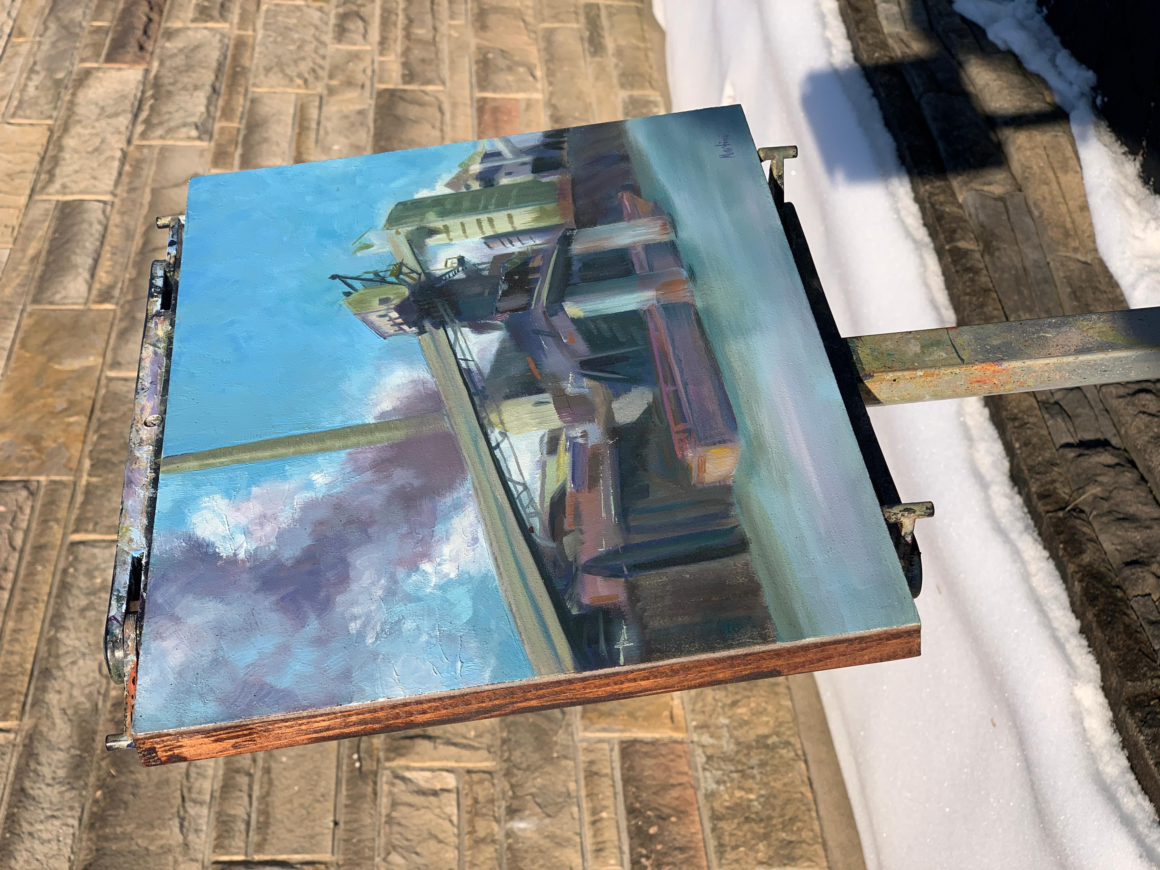 The Empty Barge, peinture à l'huile - Painting de Paula Martino