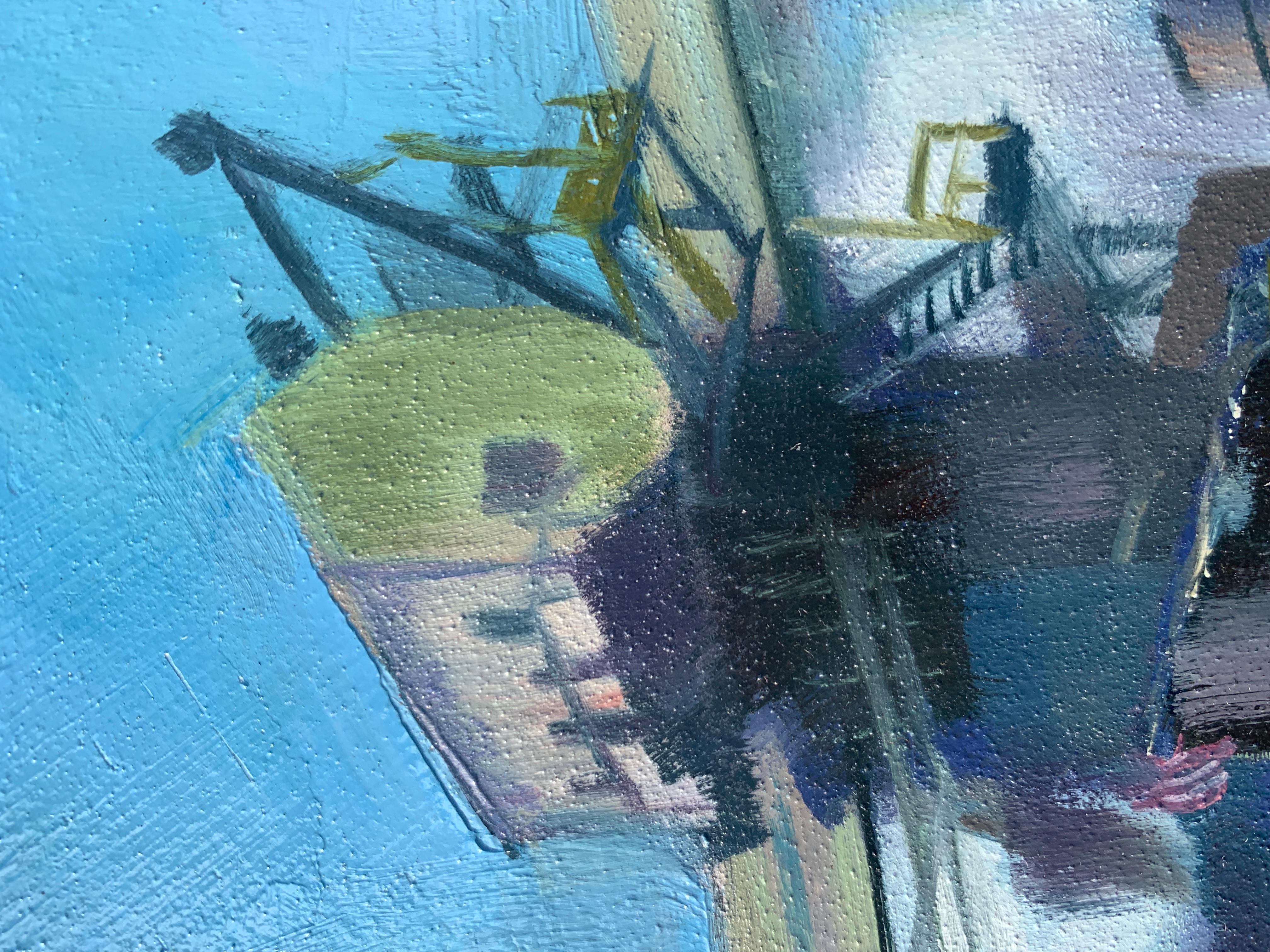 The Empty Barge, peinture à l'huile - Bleu Interior Painting par Paula Martino