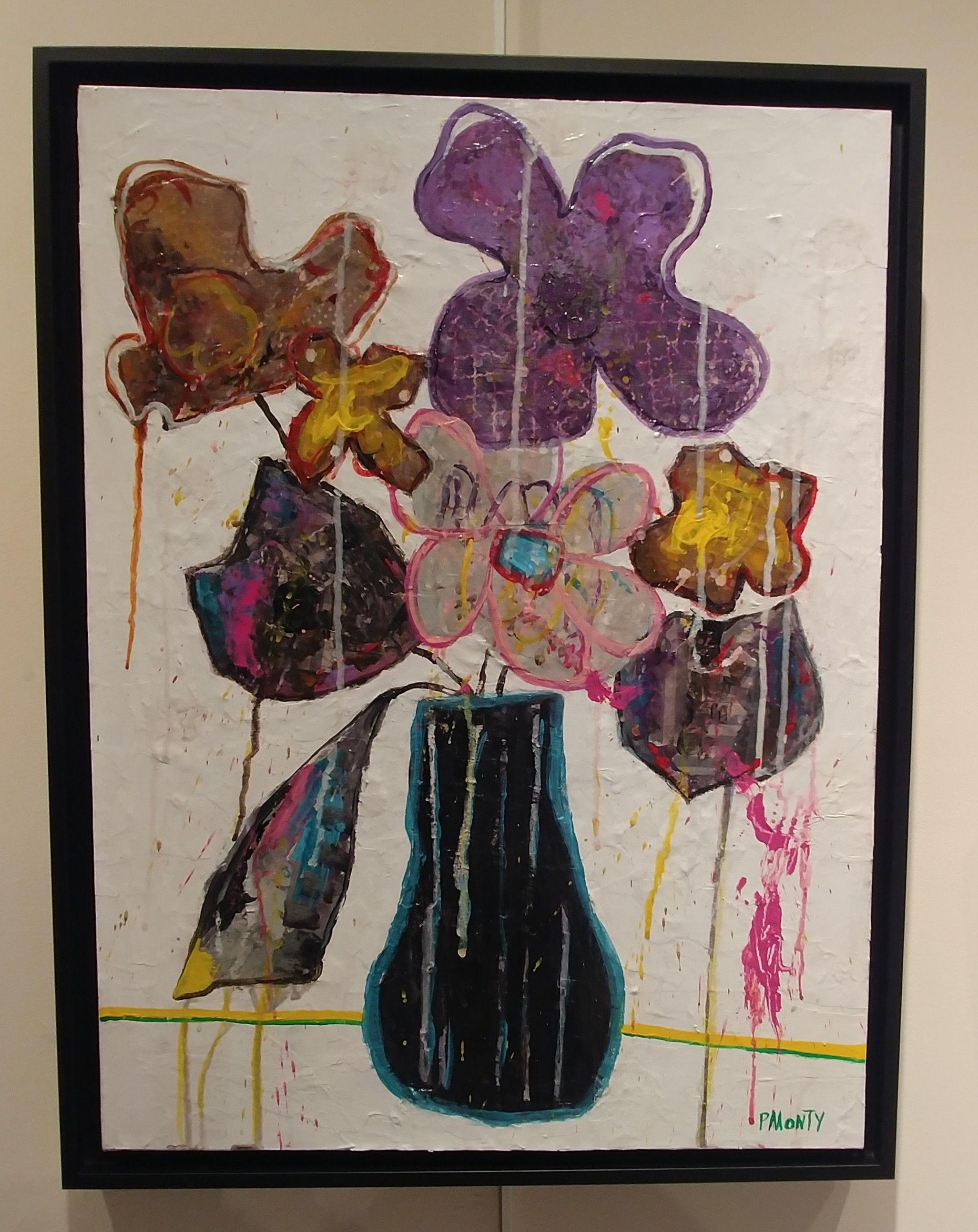 Mixed media contemporary floral :: Painting :: Contemporary :: This piece comes with an official certificate of authenticity signed by the artist :: Ready to Hang: Yes :: Signed: Yes :: Signature Location: Bottom Right :: Canvas :: Portrait ::