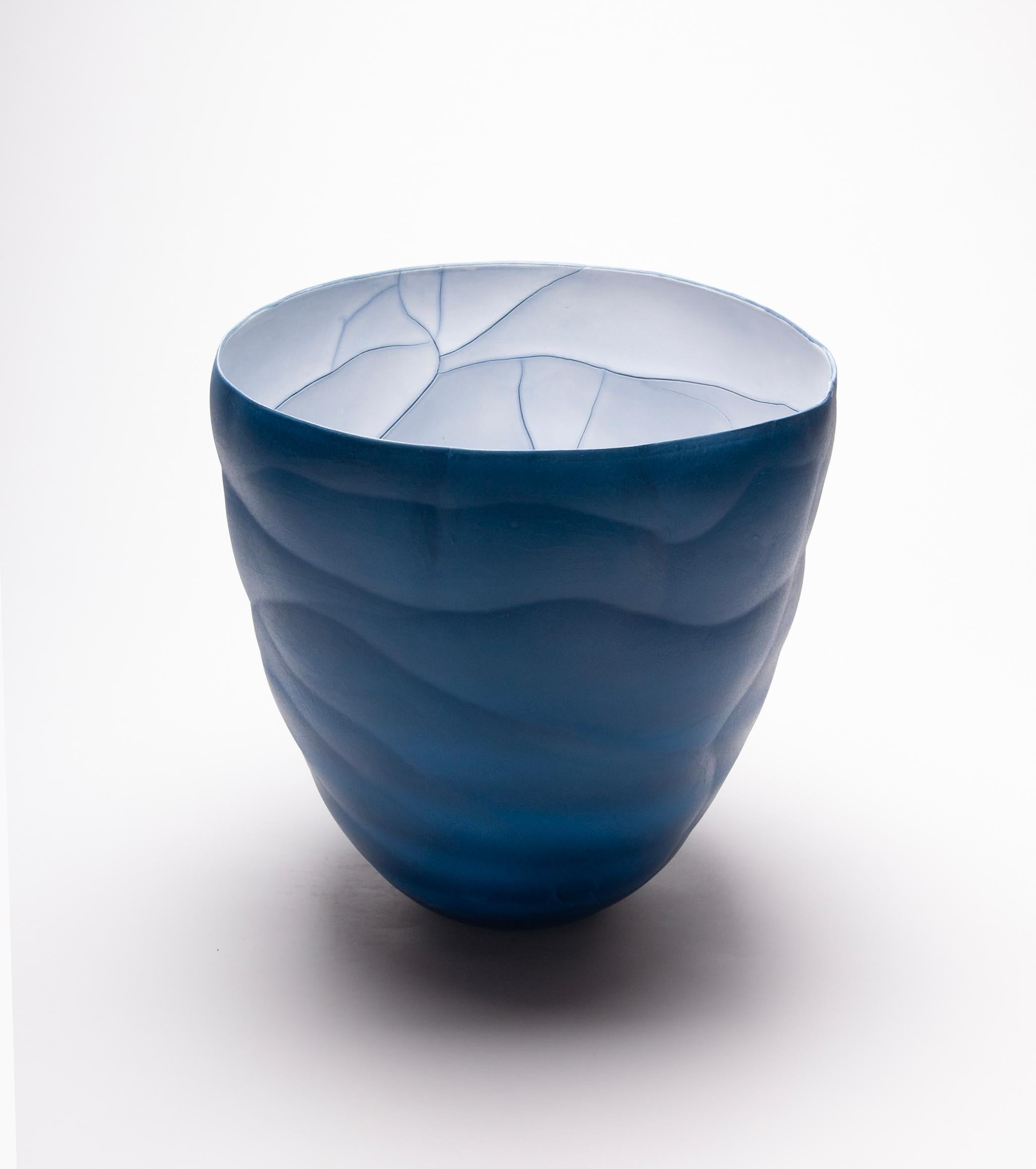 Blue Migration - minimal, contemporary, abstract, porcelain vessel, sculpture For Sale 1