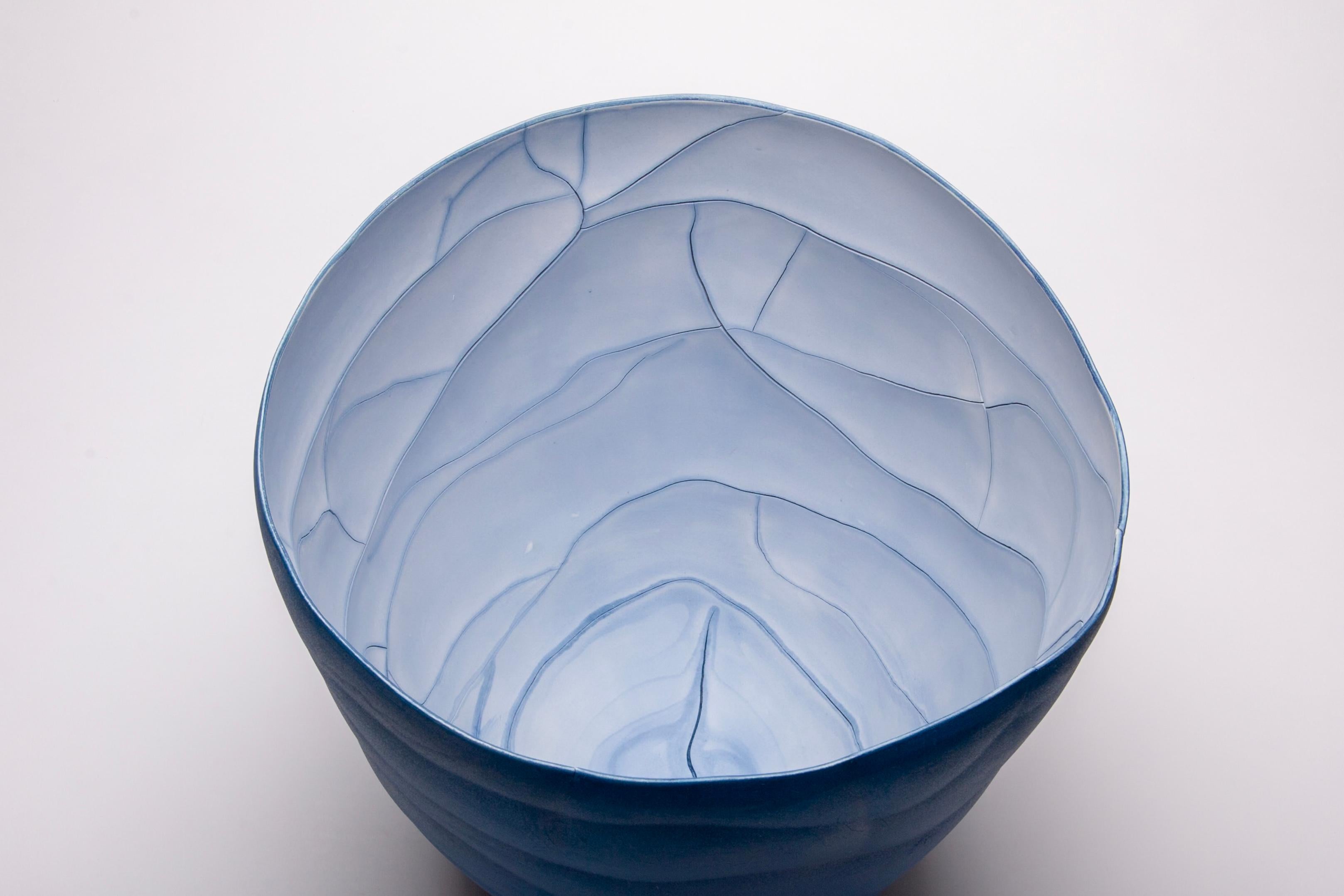 Blue Migration - minimal, contemporary, abstract, porcelain vessel, sculpture For Sale 5