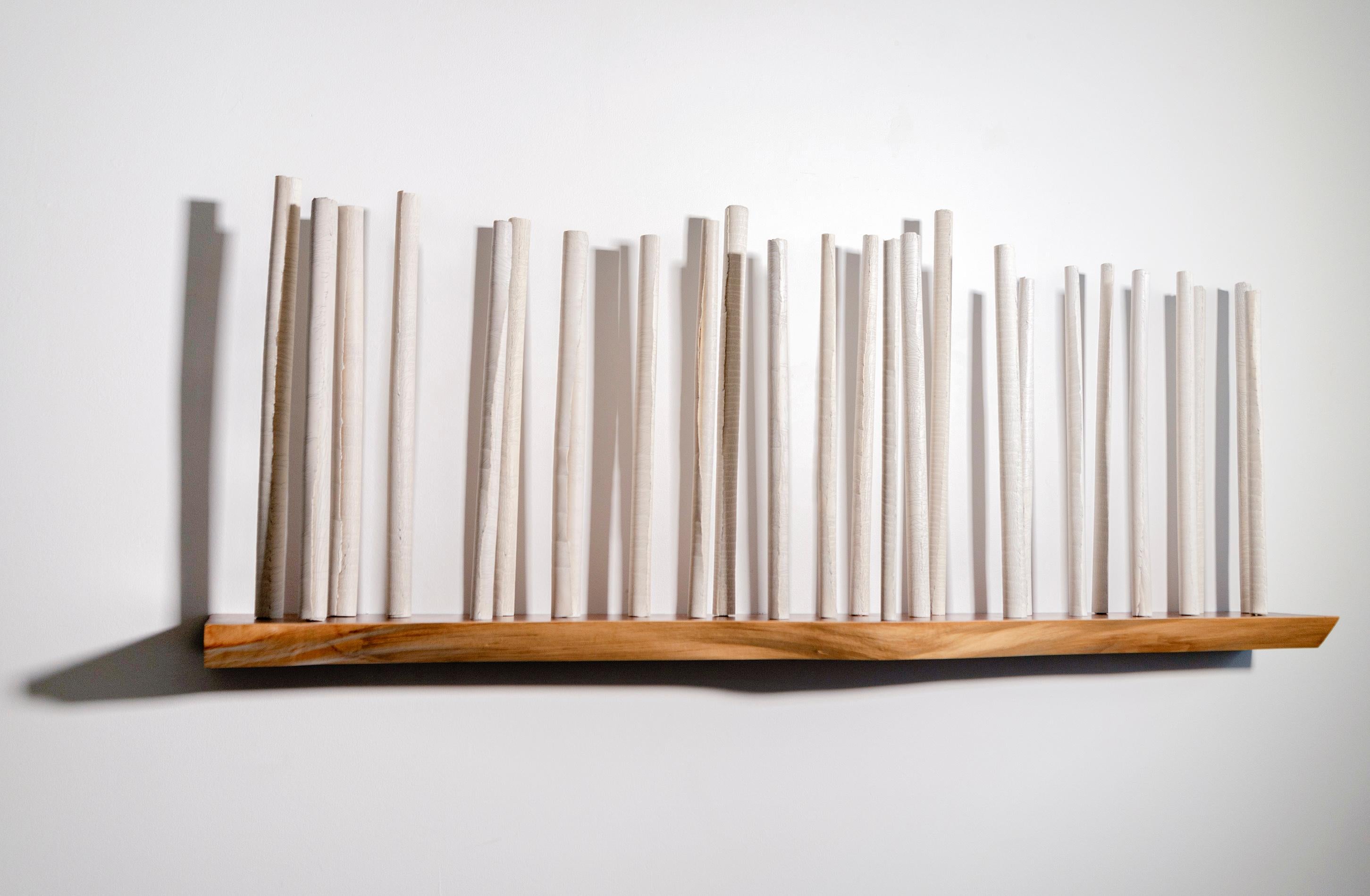 Sanctuary - intricate, nature-inspired, wood and porcelain, wall sculpture - Sculpture by Paula Murray