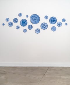 Synapses - Abstract Porcelain Sculpture with 19 Blue Discs, Contemporary