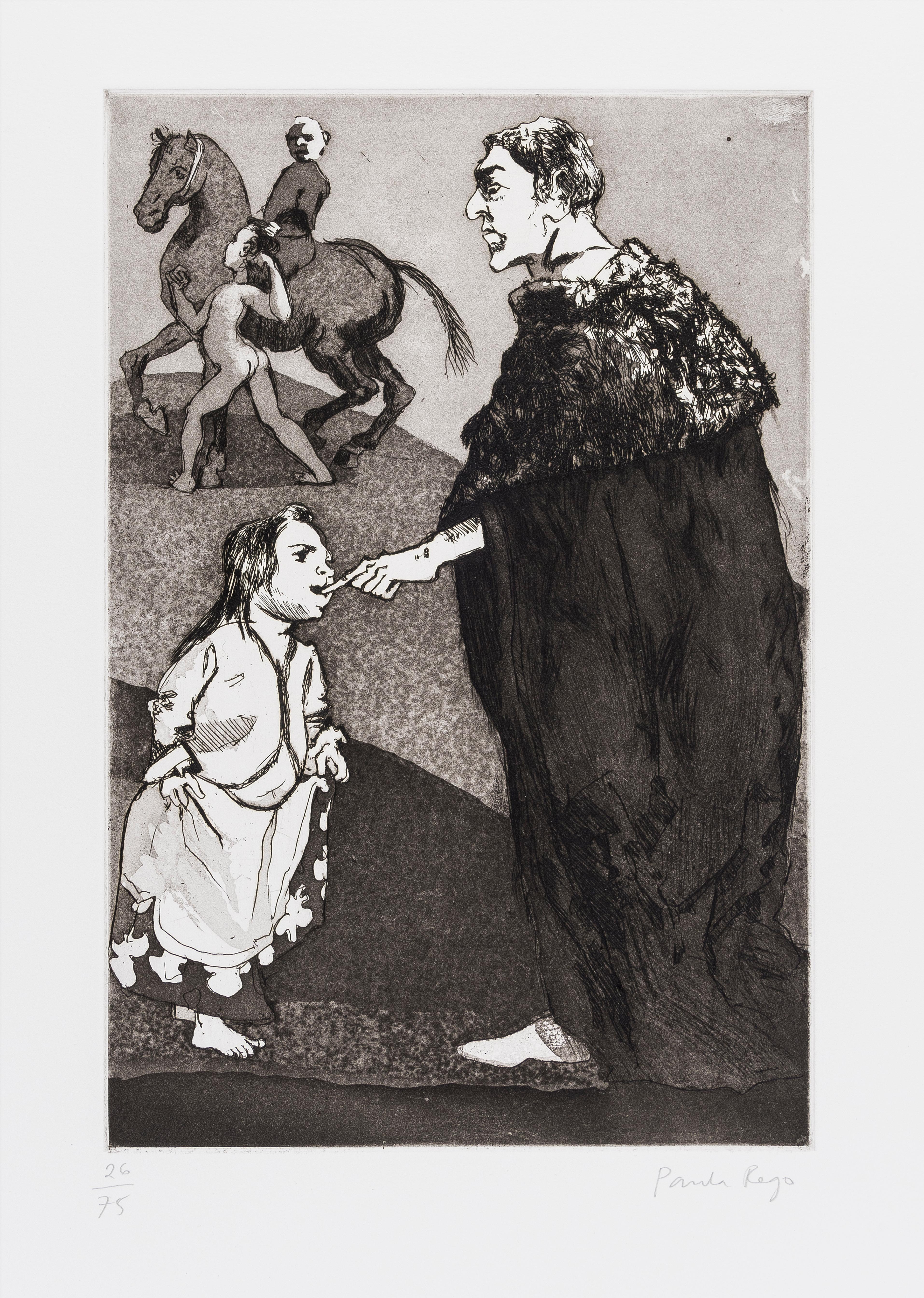 Cebo, 1999
Paula Rego 

Aguafuerte con aguatinta, sobre terciopelo Somerset
Firmado y numerado de la edición de 75
De la edición de lujo de La Cruzada de los Niños
Acompañado del volumen firmado de la edición de lujo
Impreso por Culford Press,