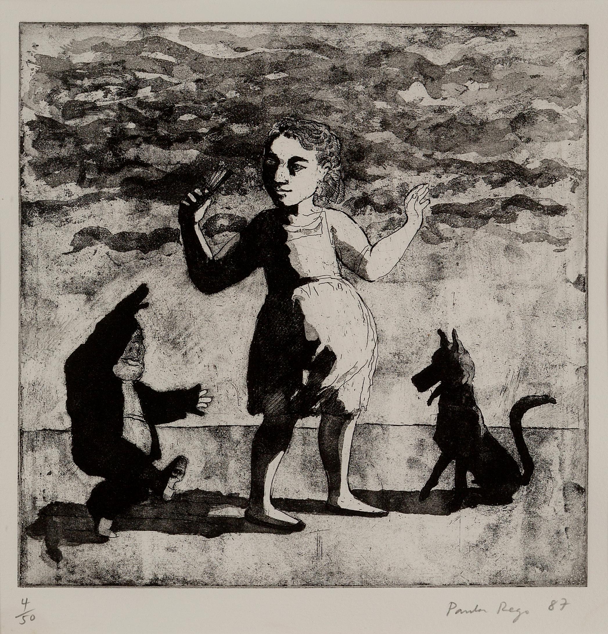 Girl with Little Man and Dog -- Print, Etching, Aquatint by Paula Rego