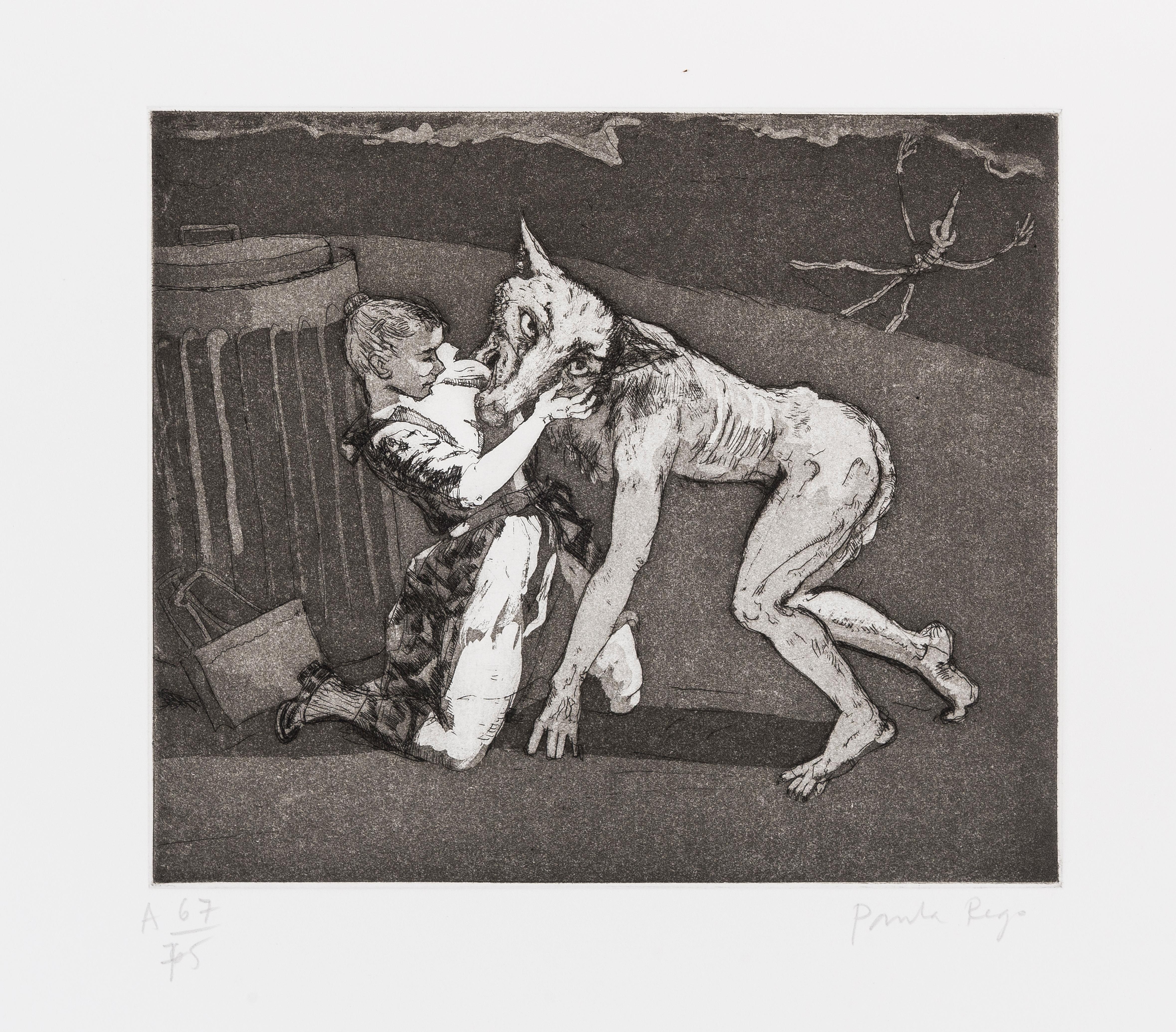 PAULA REGO 
Him, 1996
Etching with aquatint, on Somerset textured wove
Signed and numbered from the edition of 75 
From the deluxe edition of the Pendle Witches 
Accompanied by the signed deluxe edition volume
Published by Enitharmon Press,