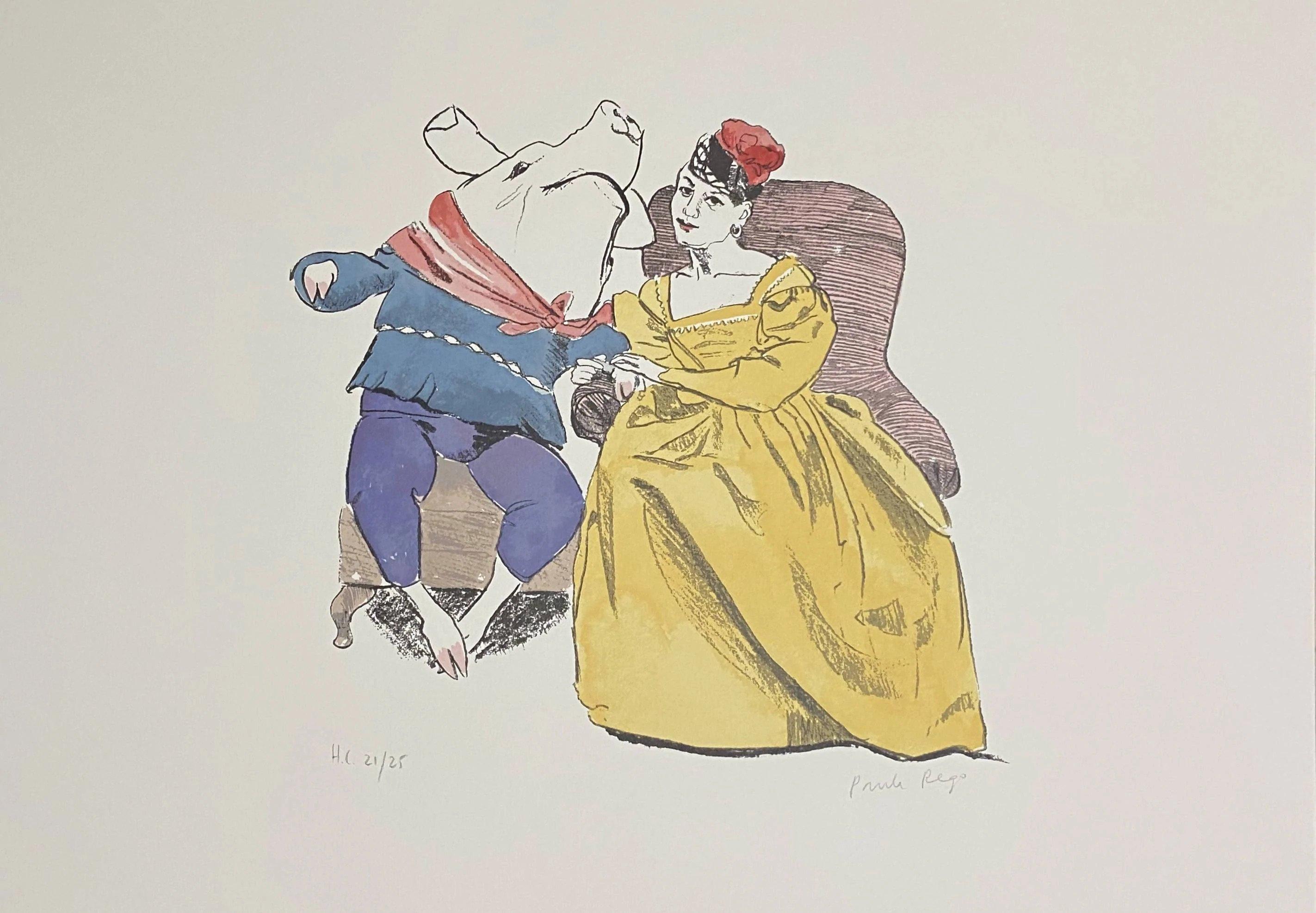 Paula Rego Portrait Print - Prince Pig Gets Married to the Third Sister -- Prince Pig, Lithograph by Rego