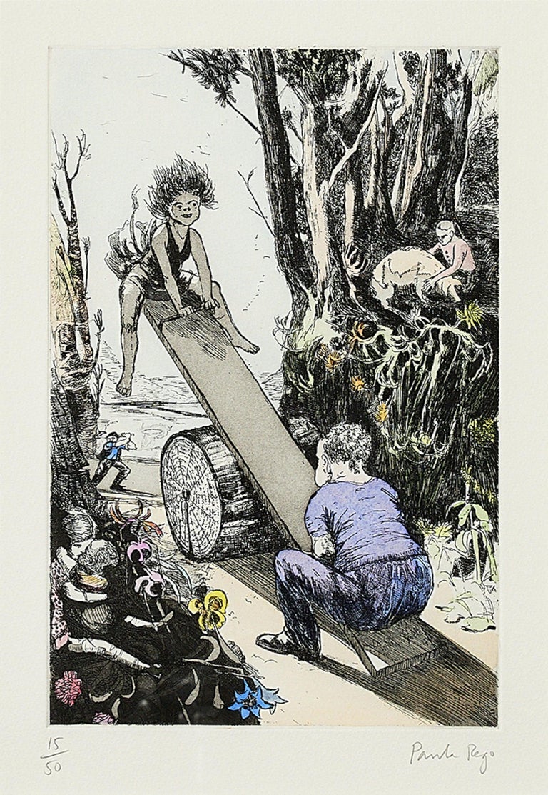 See-saw, Margery Daw, 1994 
Paula Rego

Etching with aquatint and hand-colouring, on velin Arches
Signed and numbered from the edition of 50
From Nursery Rhymes 
Printed by Culford Press, London
Co-published by the artist and Marlborough Graphics,