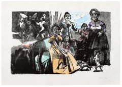 Self-portrait with Grandchildren -- Lithograph, Hand-colouring by Paula Rego