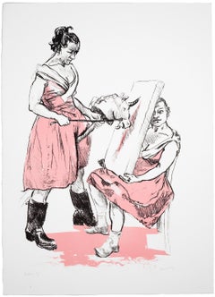 The Unicorn Artist -- Print, Lithograph, Woman Figure by Paula Rego