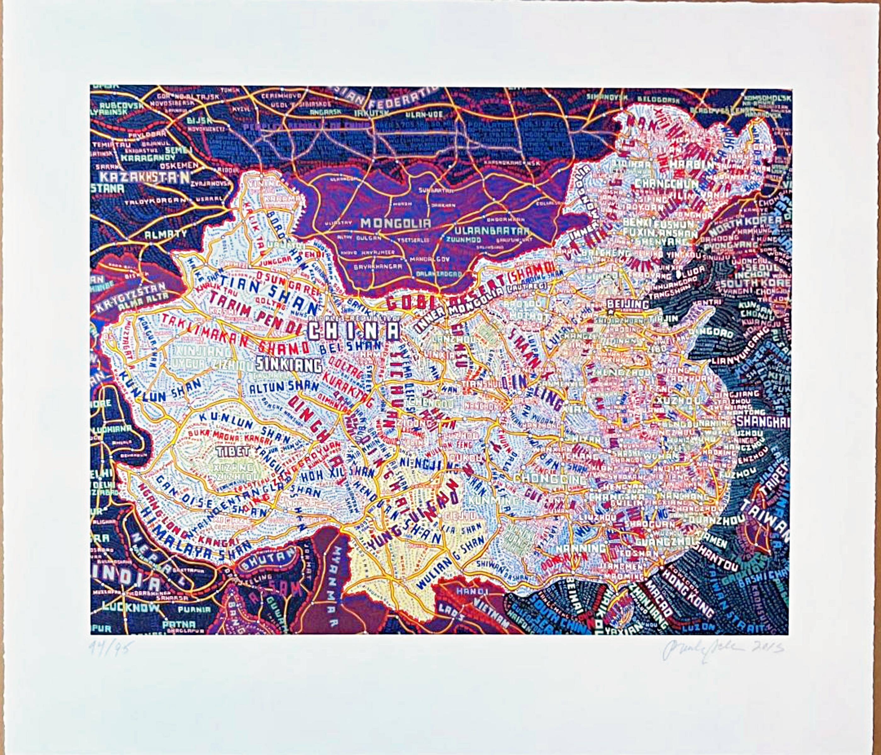 Cina, splendida serigrafia firmata/n su lanaquarelle dalla celebre serie di mappe) - Print di Paula Scher