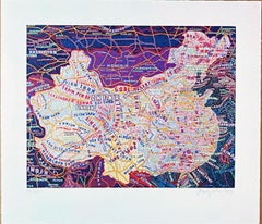 Paula Scher - Mappa della Cina, splendida serigrafia firmata/n su carta lanaquarelle