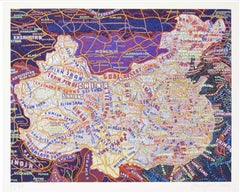 Paula Scher - Mappa della Cina, splendida serigrafia firmata/n su carta lanaquarelle