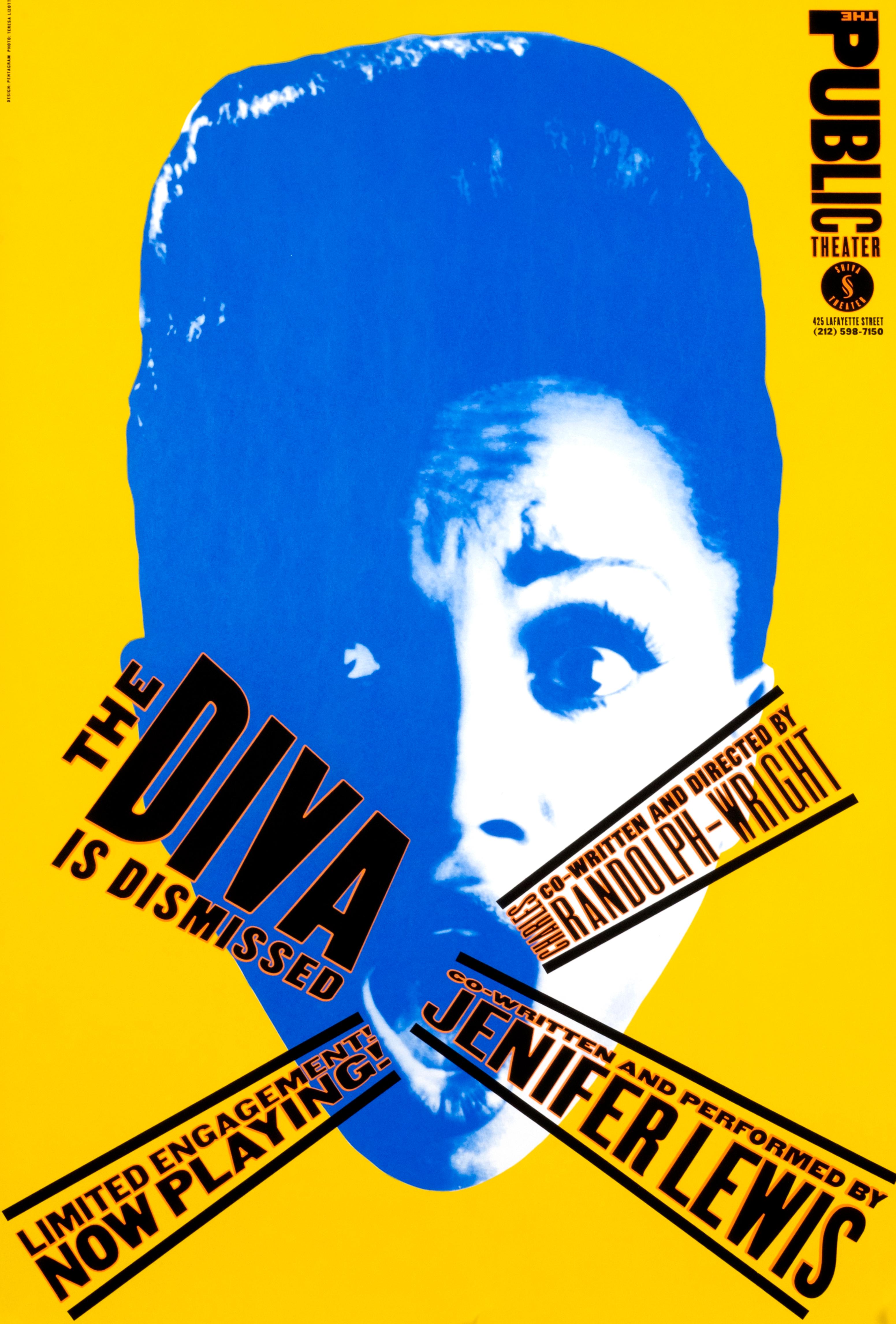 Affiche de théâtre originale vintage « The Diva is Dismissed - Public Theater » (La Diva est rejetée - Theater public) - Print de Paula Scher