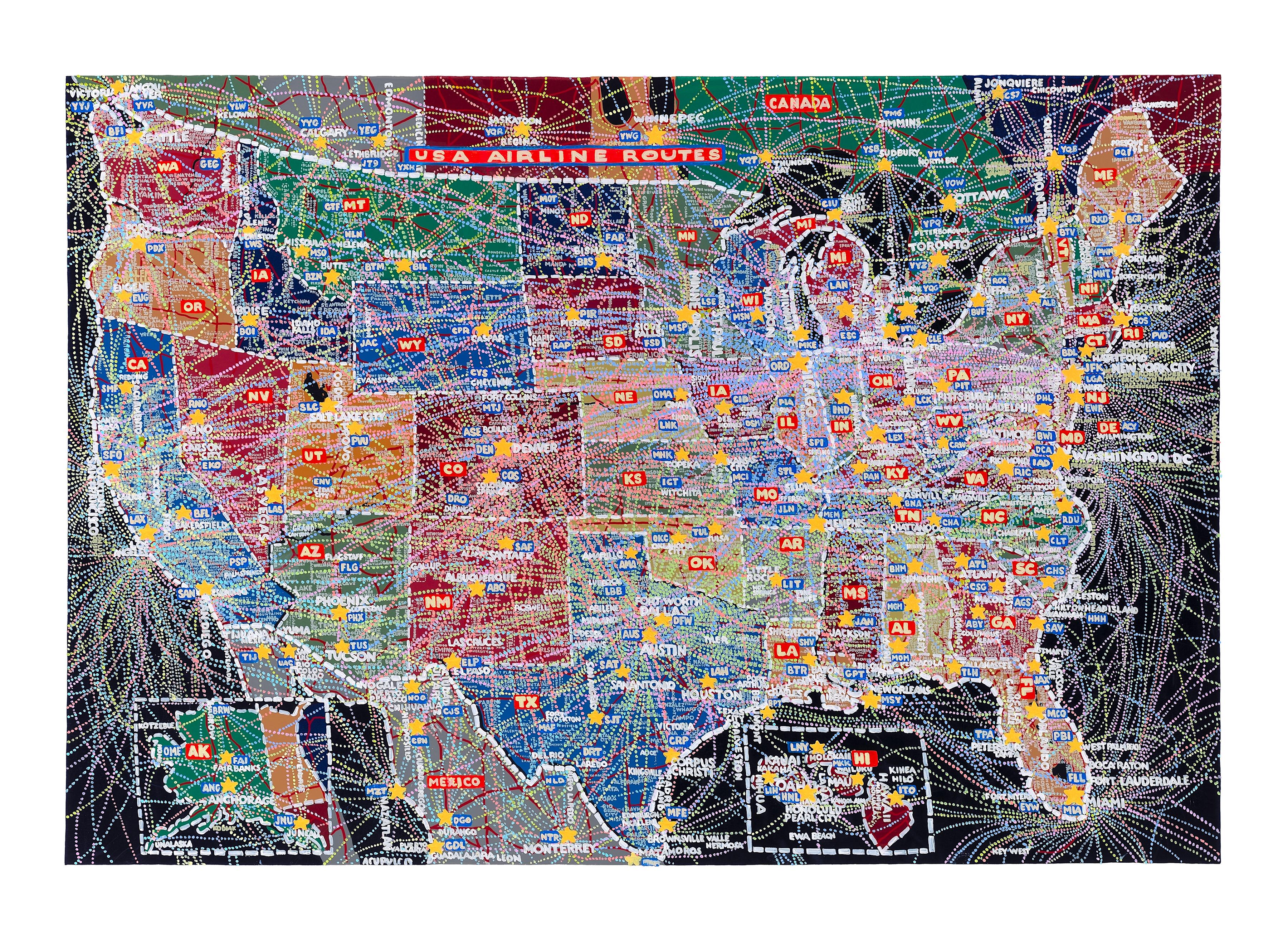 Abstract Print Paula Scher - Routes aériennes aux États-Unis