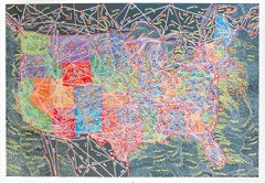 USA Distanzen – Paula Scher, Landkarten, Siebdruck, zeitgenössische Kunst