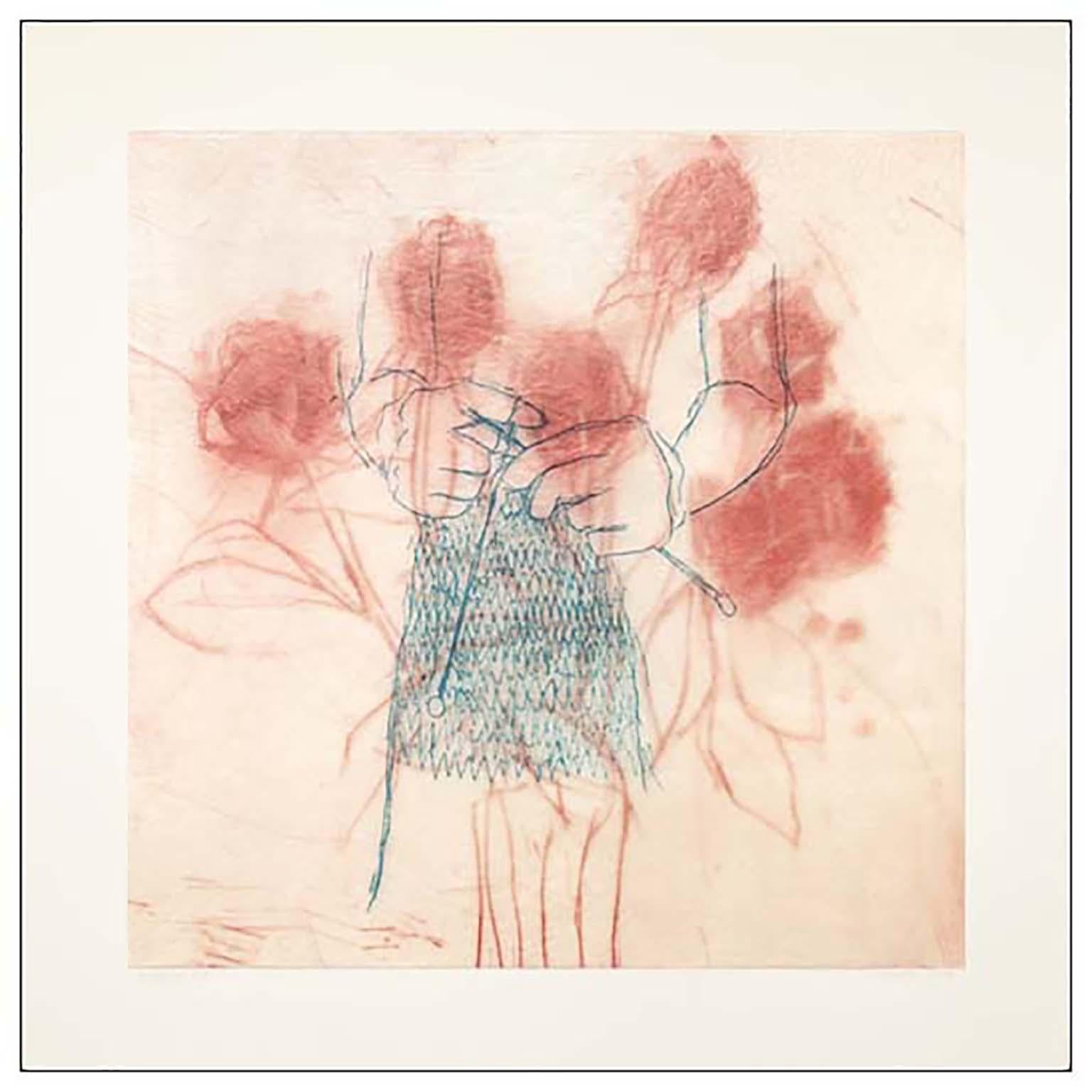 Paula Schuette Kraemer Abstract Print - Remembering You #4 (knitting, roses, nostalgia) 