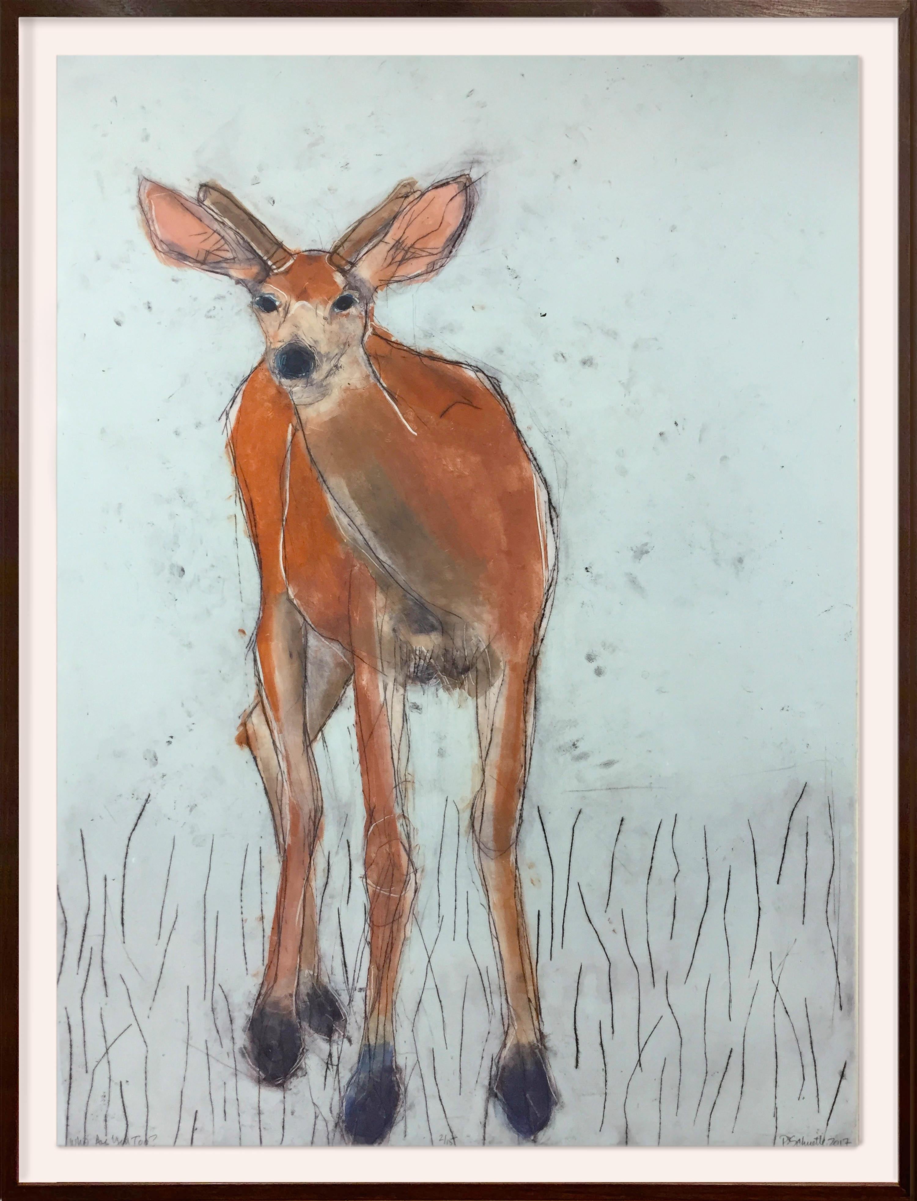 Paula Schuette Kraemer Animal Print - Who Are You...Again? 7/15 (deer, whimsy, sea foam green, chestnut, black)