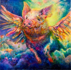 Cerdo volador entre nubes