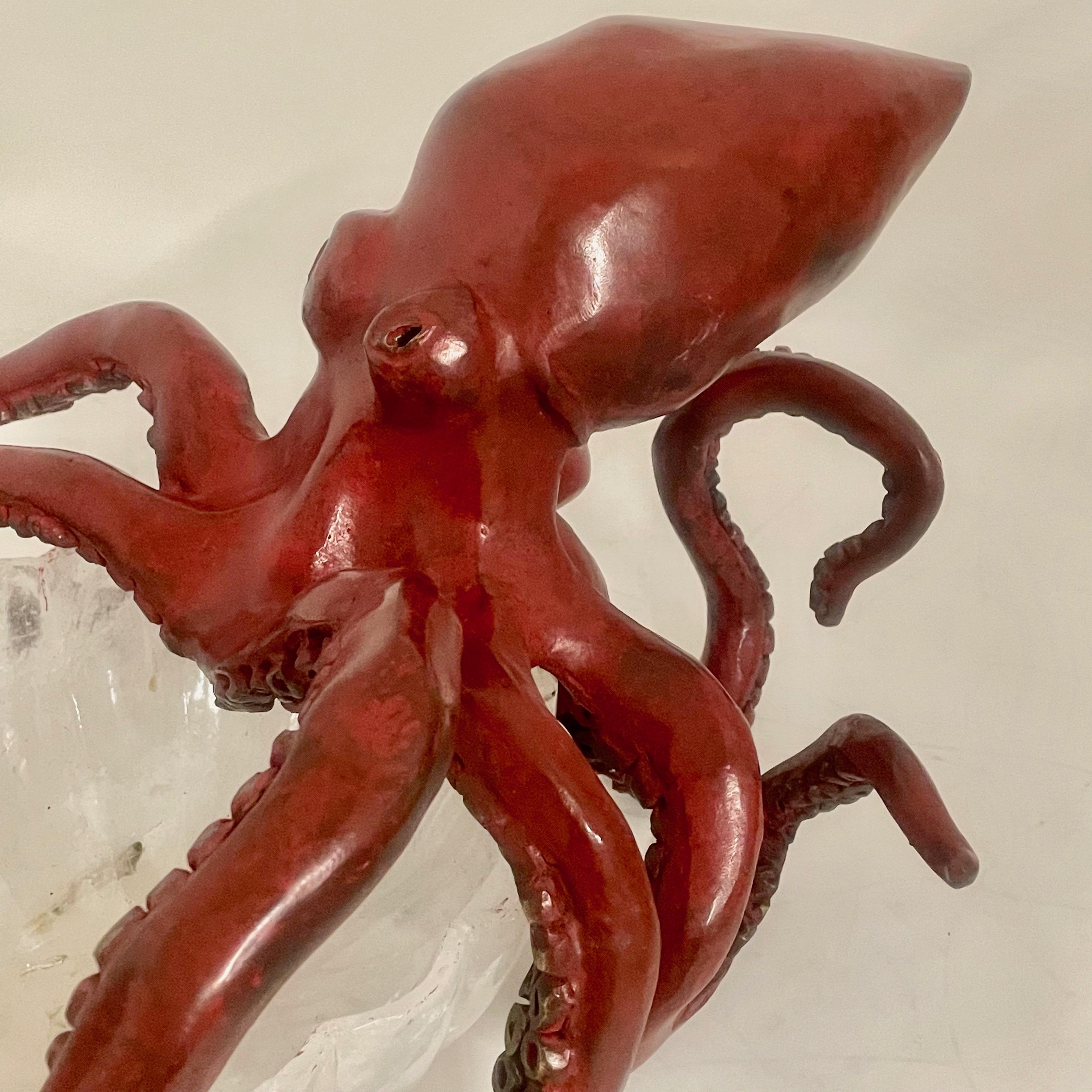 Paula Swinnen Bronze Octopus Centrepeice with Rock Crystal Bowl For Sale 1