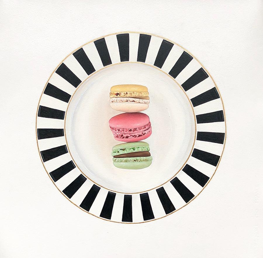 Macaron on Plate I - Painting by Paula Urzica