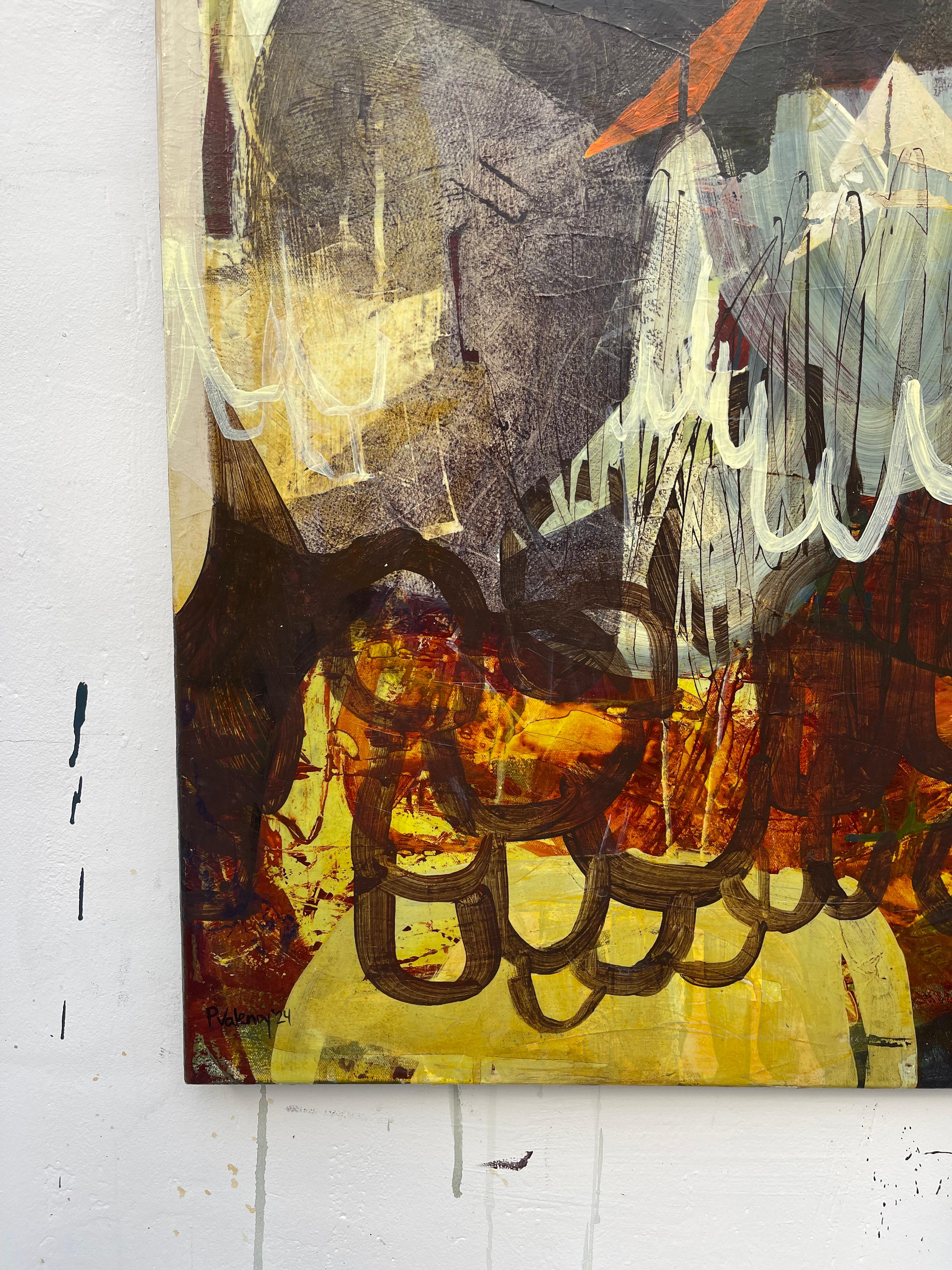 Bajo tierra (Metropolitana) - Abstract Painting Marrone di Paula Valenzuela