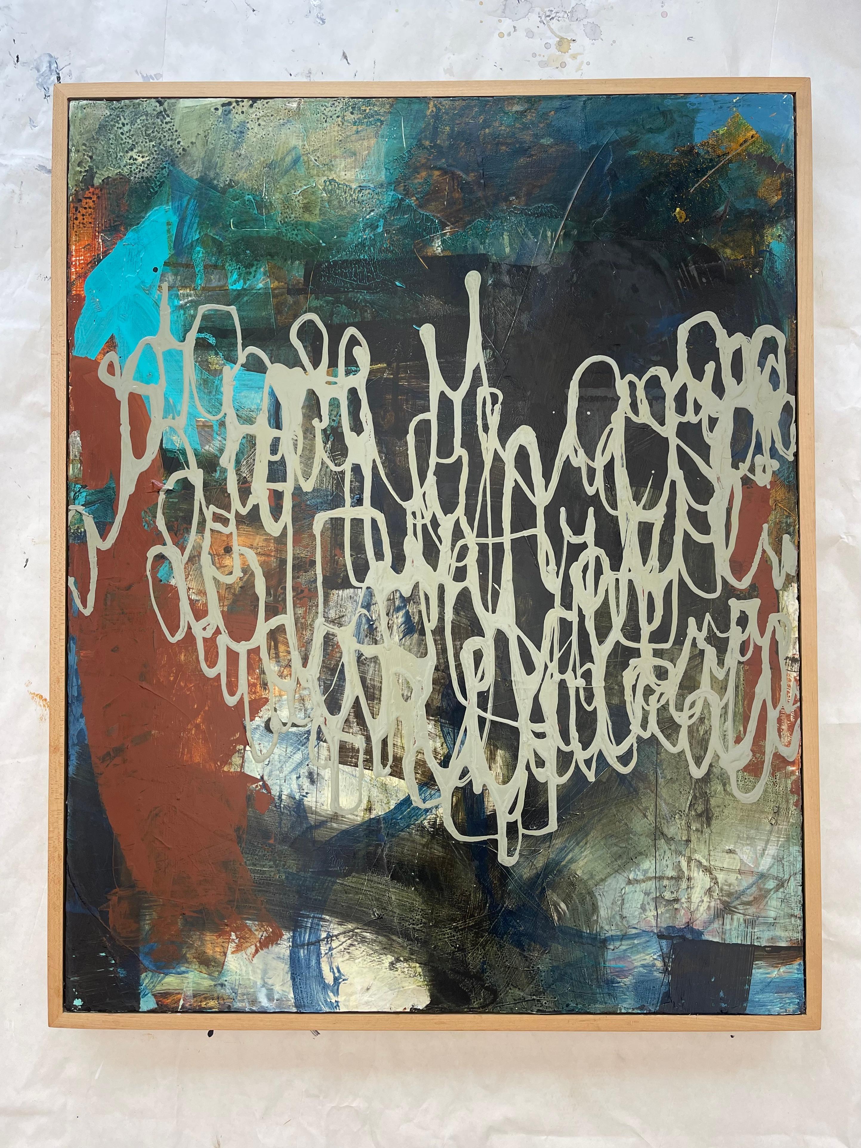 Paula Valenzuela
El hilo invisible (The Invisible Thread), 2024
Mixed media on canvas
30 x 24 inches

This one-of-a-kind acrylic painting on canvas is stretched across wooden stretcher bars. External, visible frame in some of the images is not
