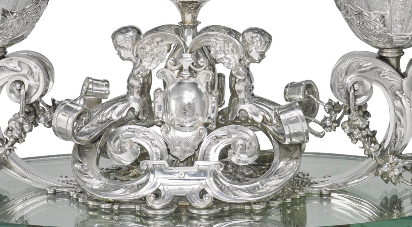 Paulding Farnham for Tiffany & Co Silver & Glass Renaissance Revival Centerpiece In Excellent Condition In New York, NY