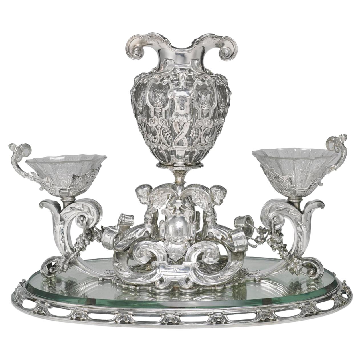 Paulding Farnham for Tiffany & Co Silver & Glass Renaissance Revival Centerpiece